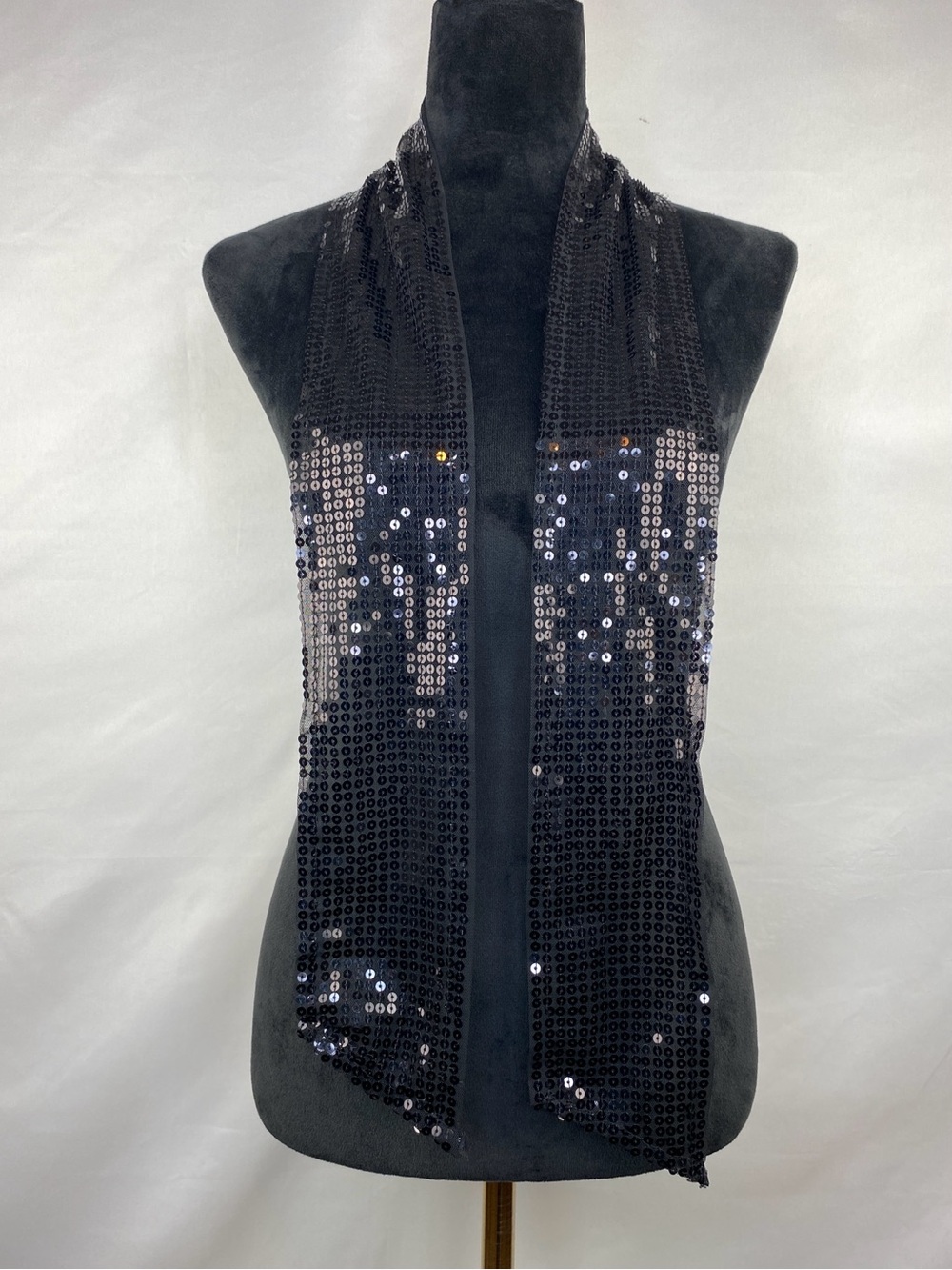 Black Sheer Sequin Skinny Scarf Y2K Glam Evening Party 28”X 4”